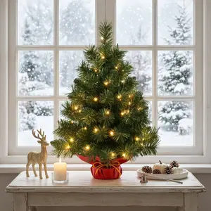 2FT Pre Lit Christmas Tree with 50 LED Lights Artificial Mini Xmas Tree for Home Office Tabletop Holiday Decorations Easy Setup