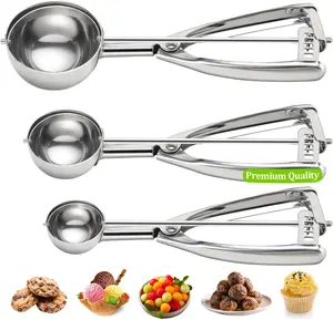 Stainless Steel Cookie Scoop Set – 3-Piece Heavy-Duty Baking Scoops with Trigger Handle, Includes 1 Tbsp, 2 Tbsp, and 3 Tbsp Sizes (18/8 Steel) Amazqi
