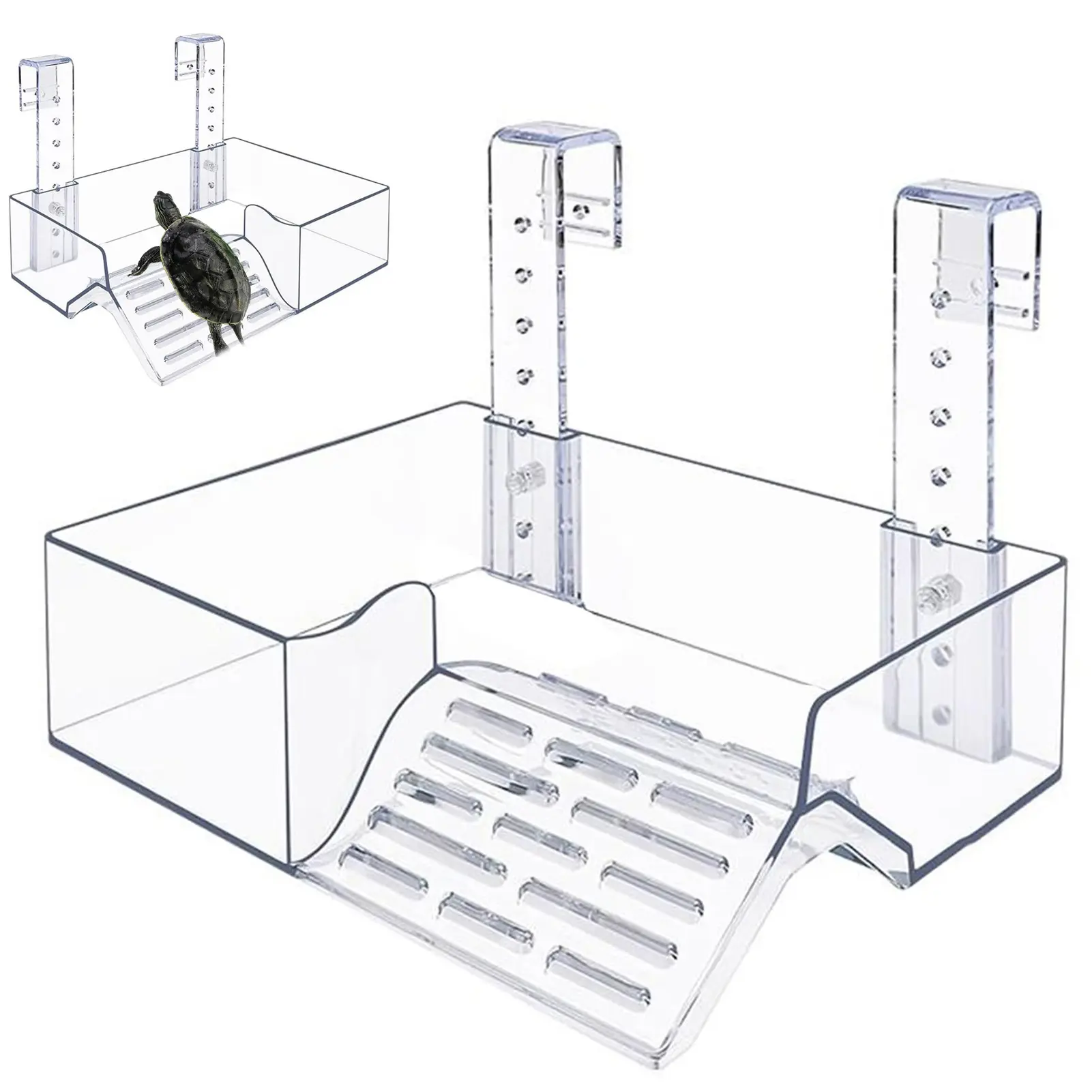 Turtle Basking Platform, Acrylic Turtle Dock Resting Island, Non Toxic Floating Ramp for Aquatic Turtles, Slip Resistant Surface, Easy to Clamp, Durable Tank Decor for Reptile Habitats, Terrarium Accessories