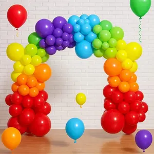 Rainbow Balloon Arch Set 120 Pieces Vibrant Colors for Cheerful Birthday Celebrations