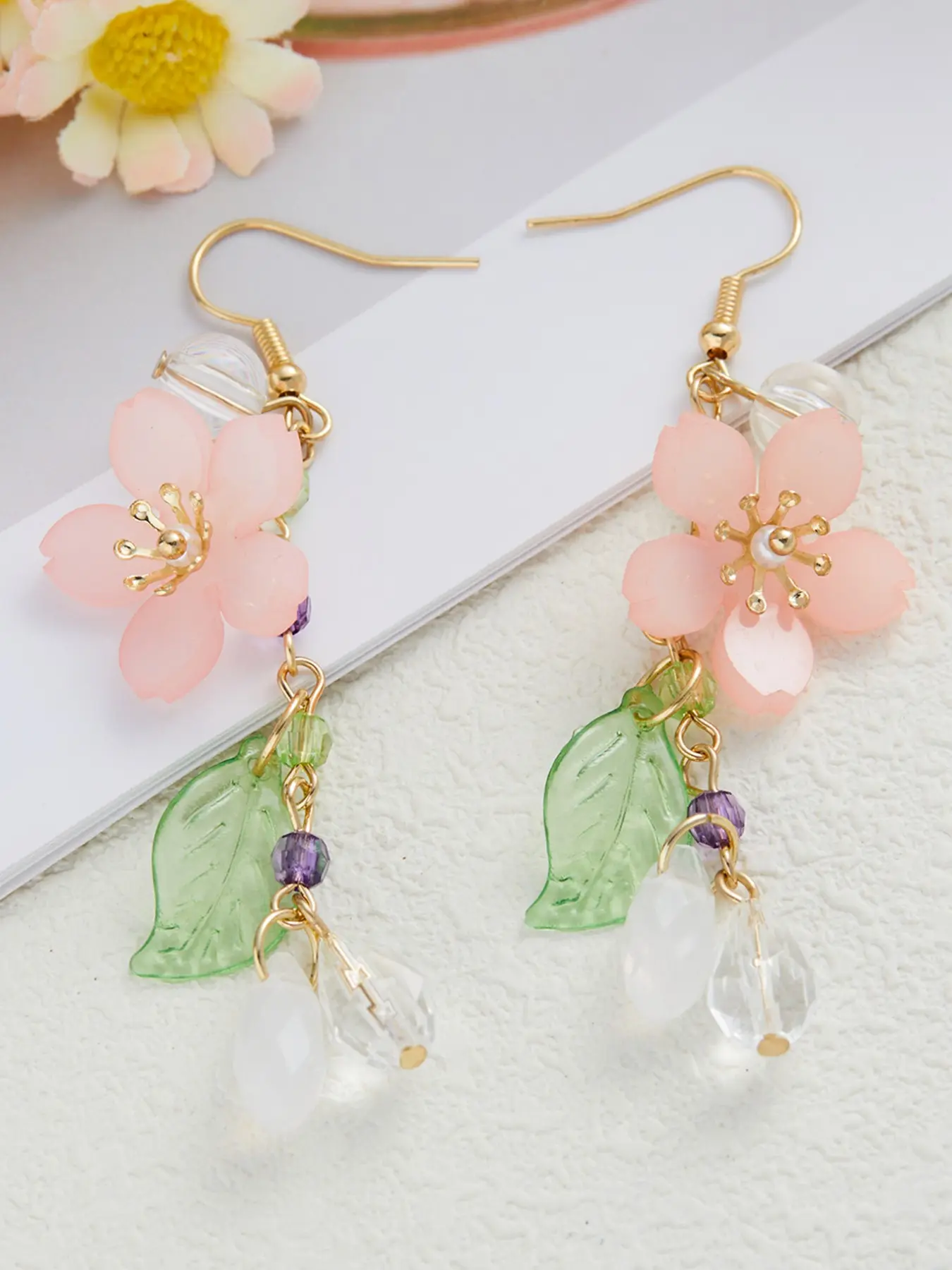 Sweet Romantic Floral Leaf Earrings, Long Tassel Dangle Earrings for Women, Elegant Party Gift Accessory, Festive Jewelry