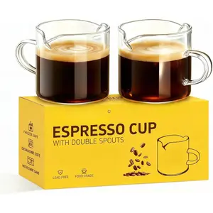 5 OZ Espresso Cups Set of 2, Double Spouts Cups, Shot Glasses, Milk Cup with Handle, Clear Glass, Espresso Accessories for Making Coffee Desserts Salad Dressing Machine (1 ounce  than others )