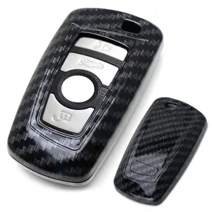 iJDMTOY Exact Fit Glossy Black Carbon Fiber Pattern Finish Key Fob Shell Cover For BMW 1 2 3 4 5 6 7 Series X3 2nd Gen Smart Key
