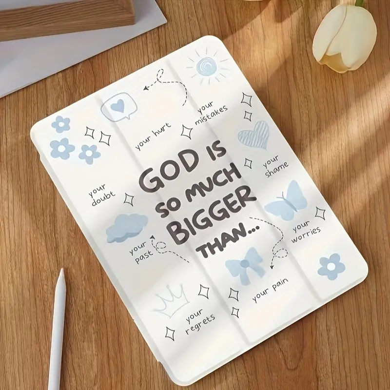 Blue Cloud & Flower Inspirational Case for iPad with Adjustable Stand - Lightweight TPU Cover, Auto Sleep/Wake, Foldable Design for iPad 11/Air 4-7/Pro 10.2-11/9.7-10.5 Inch, Decorative Protective Case with Uplifting Quotes & Art, Cute Case for iPad