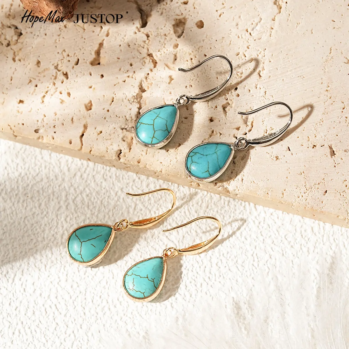 Natural stone earrings, drop-shaped turquoise earrings, natural stone inlaid turquoise stud earrings. jewelry valentine fashionable gift holiday monday pendant chain necklace
