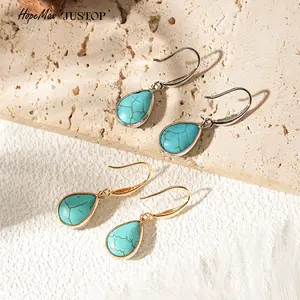 Natural stone earrings, drop-shaped turquoise earrings, natural stone inlaid turquoise stud earrings. jewelry