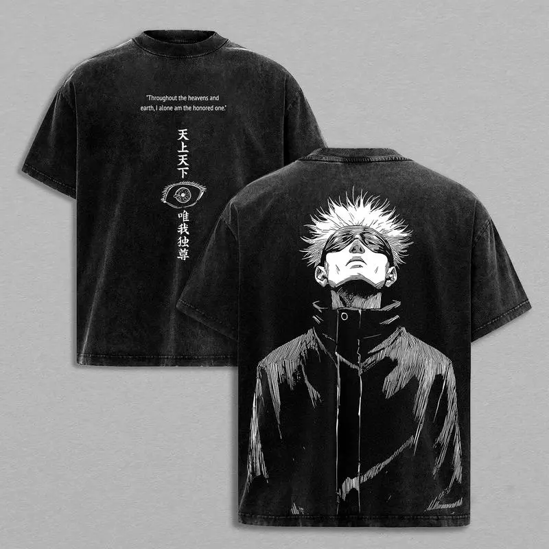 Gojo Satoru “The Honored One” T-Shirt – Jujutsu Kaisen Vintage Washed Oversized Anime Graphic Tee, Heavyweight Manga Shirt, Japanese Manga Apparel Double Printed Unisex Streetwear Top, Subtle Anime Merch Gift for JJK Fans