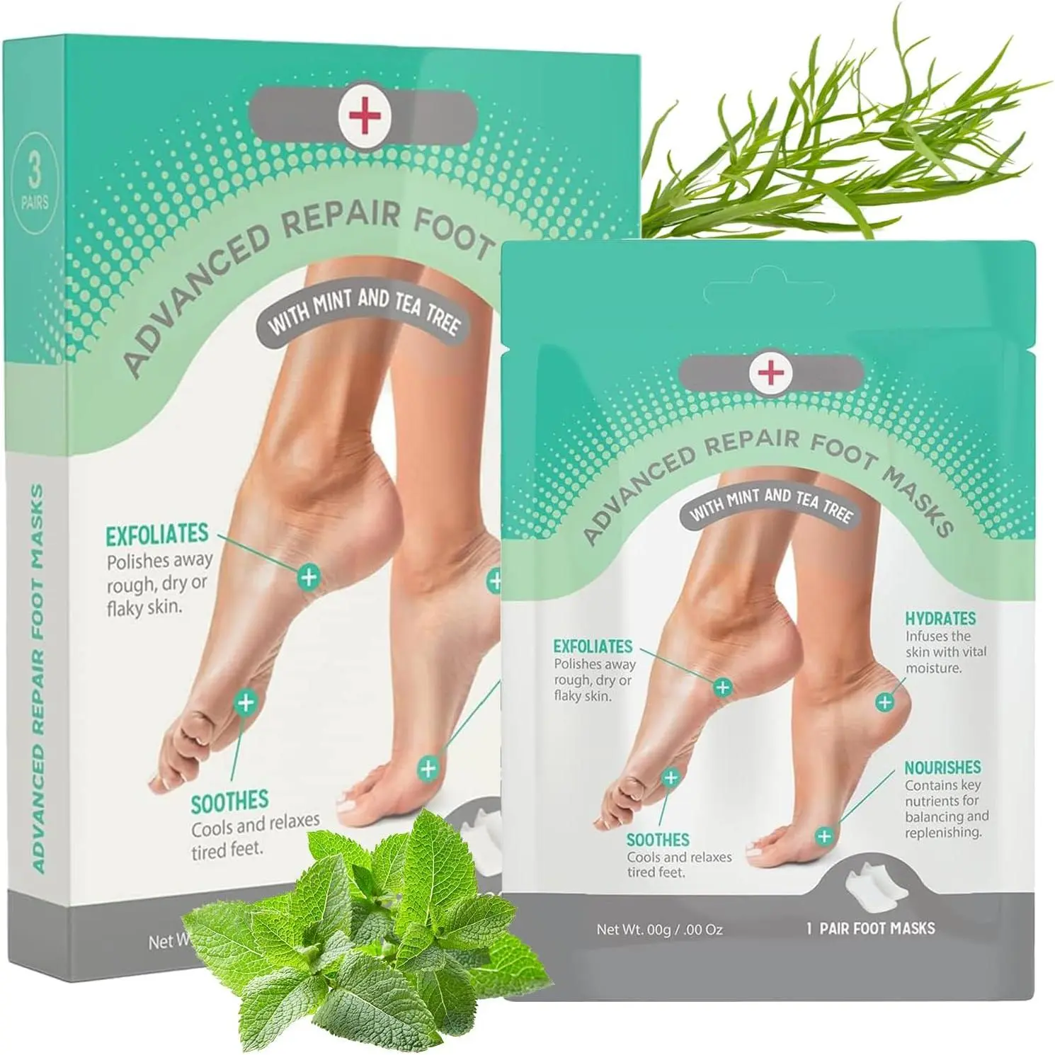 Mint and Tea Tree Foot Masks Moisturizing Socks - Moisturizes Dry & Cracked Heel, Soothes Tired Feet, Exfoliating Foot Masks - Cruelty Free Korean Skin Care for All Skin Types - 3 Pairs