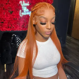 Bling Hair Ginger Orange Human Hair Wig Straight 180% Density 13x4 13x6 Hd Lace Frontal Ginger Brazilian Remy Human Hair Wigs for Women Pre Plucked 30 32 Inch Clearence Sale