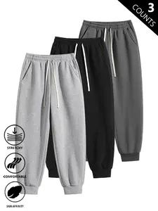 3-Pack Men's Solid Color Sweatpants,Loose Plain Casual Trousers,Basic knit Sport Pants,Unisex Versatile Joggers,Suitable For Daily Wear,Loungewear,Gym,for Fall Menswear,available in 3 pack & 1-pack options,Please place an order according to size chart
