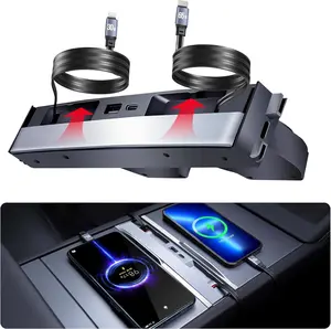 Upgrade 65W USB Charger Hub for Tesla Model 3 Highland 2024-2025 & New Model Y Juniper 2026 Accessories, 4-Port Retractable Phone Charger USB Hub – Center Console