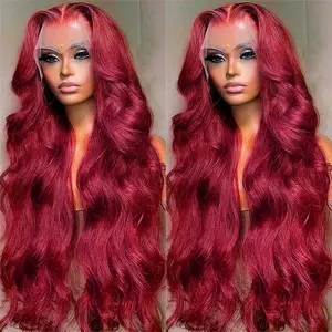 Bling Hair Burgundy 99j Red 13x6 13x4 Body Wave Transparent Hd Lace Front Wigs Human Hair 99j Burgundy Red Wig for Women with Baby Hair 180 Density #Summervibes