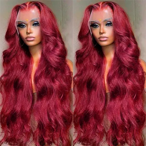 Bling Hair Burgundy 99j Red 13x6 13x4 Body Wave Transparent Hd Lace Front Wigs Human Hair 99j Burgundy Red Wig for Women with Baby Hair 180 Density #Summervibes