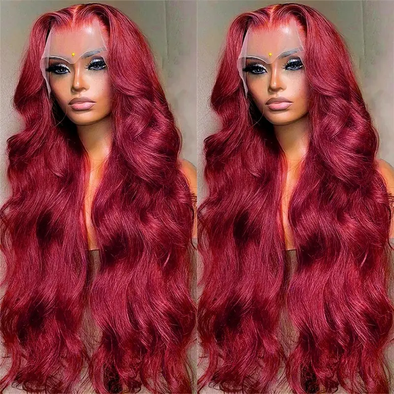 Bling Hair Burgundy 99j Red 13x6 13x4 Body Wave Transparent Hd Lace Front Wigs Human Hair 99j Burgundy Red Wig for Women with Baby Hair 180 Density #Summervibes