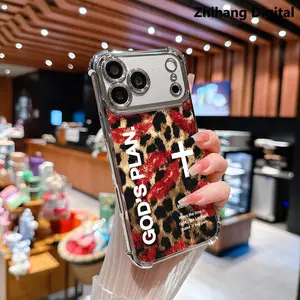 Leopard Print Lipstick Mark God's Plan Bible Verse Cross Pattern four-corner shockproof transparent electroplated protective phone case for iPhone 17 Pro Max Air 16 Plus 15 14 13 12 11 Simple and stylish Durable Drop Protection Shockproof smartphone Cover
