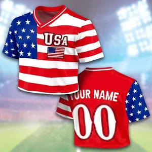 USA Flag Baseball Mesh Crop Top, Mesh Patriotic Game Day Jersey, 4th of July Outfit
