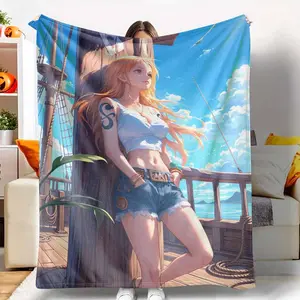 Ocean Explorer Flannel Blanket Sailing Girl Anime Art Print Soft Warm Cozy Lightweight Fleece Throw with Vibrant Colors Perfect for Sofa Bedroom Living Room Travel Beach Vacation and Gift Decor tiktokshopspringglowup