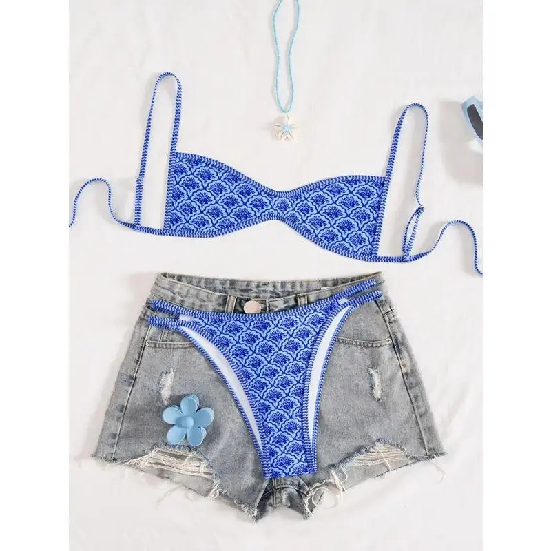 Strapless Bikini Set - Sexy Backless Tie-Front Two Piece Swimwear for Women
