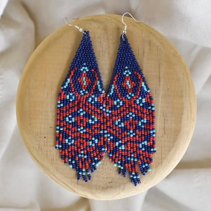 Chiapas - Native Beaded Earrings Inspired by Mexican Textiles - Handmade by Huichol Artisans - Mother Sierra