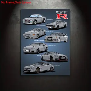 1 piece/set frameless canvas painting print poster,classic minimalist vehicle art,Japanese sports car Nissan GTR Family,perfect gift for JDM enthusiasts,ideal gift for bedroom,living room,kitchen,dormitory corridor,mural,wall decoration,room decoration