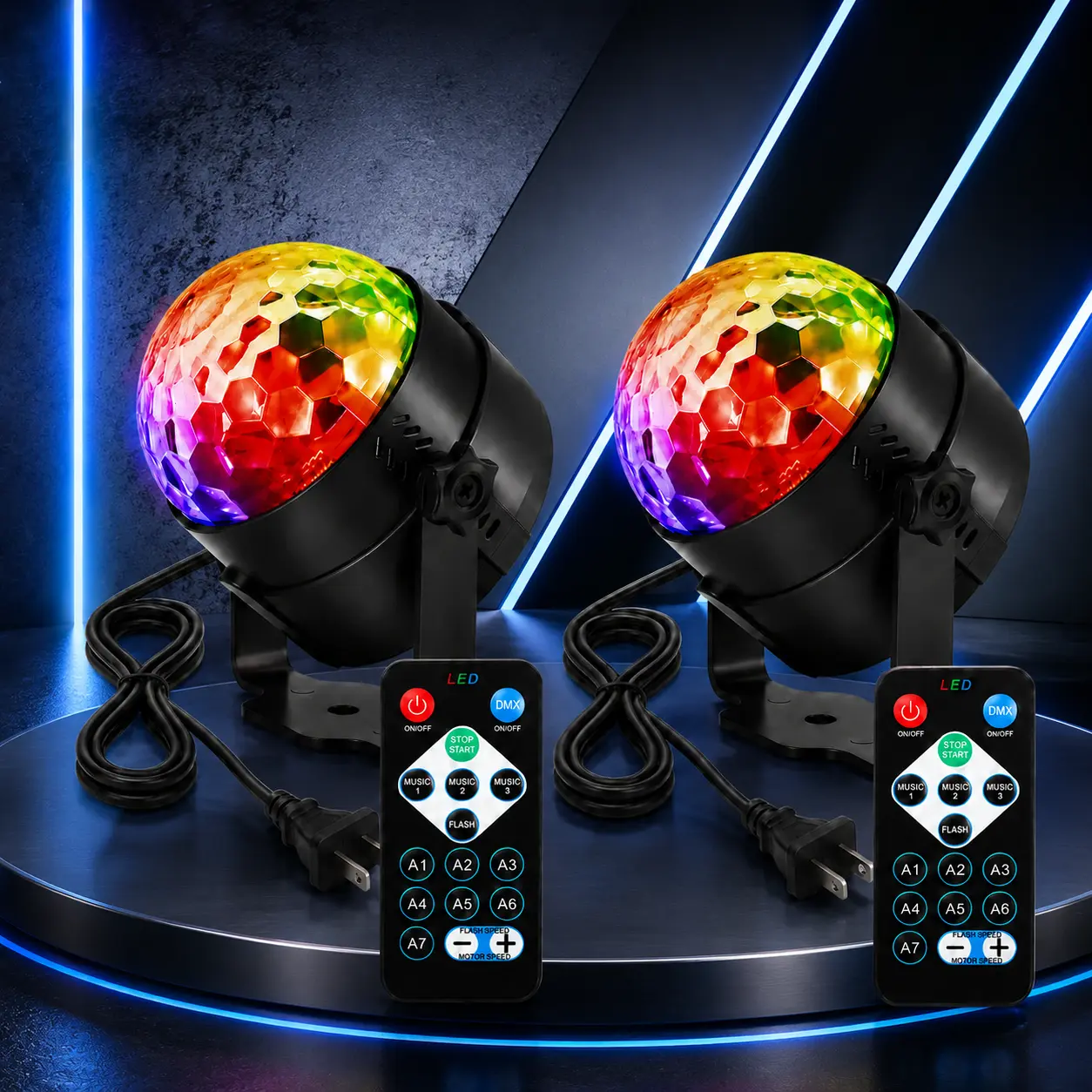 Compact LED DJ Light with Remote, RGB Rotating Disco Ball Party Light for Bar Nights, Game Room, Garage and Birthday Events