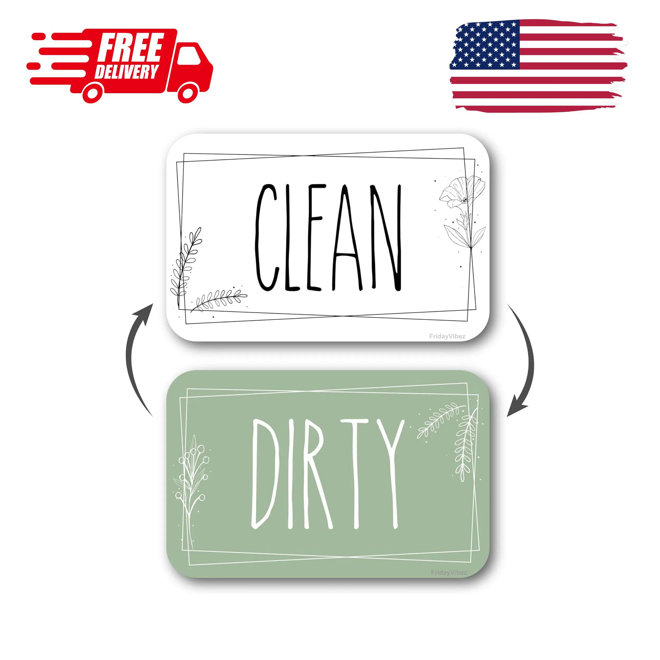 Double-Sided Dishwasher Magnet Clean Dirty Sign