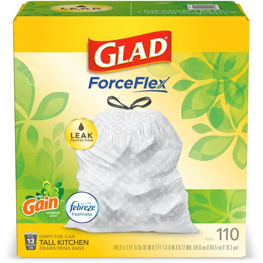 13 Gal. ForceFlex Tall Kitchen Drawstring Gain Original with Febreze Trash Bags (110-Count)