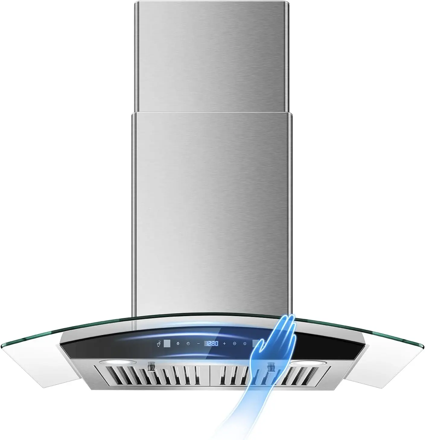 30 inch Wall-mounted Range Hood 700 CFM Wounted Mount Hood Stainless Steel Stove Vent Hood with Tempered Glass, Push Button Controls, Mesh Filters USGD1875B-01 Kitchen Appliances Household Durable Motor