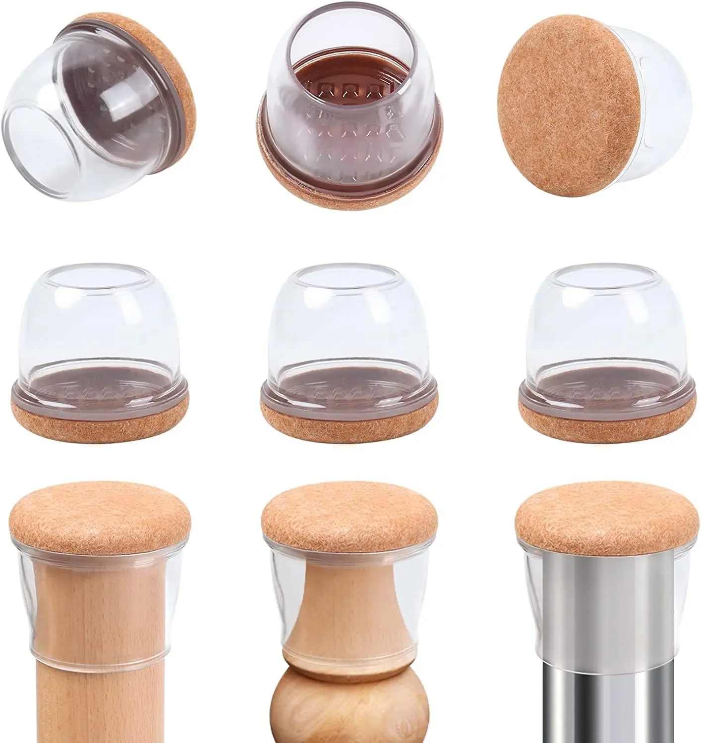 8 count  Chair  Protectors with Felt,  Felt Furniture Pads, Floor Protectors for Chair, Bar Stools  Protectors Caps, Table  Cups Covers (XL Fit: 1.4"-1.65", Clear)