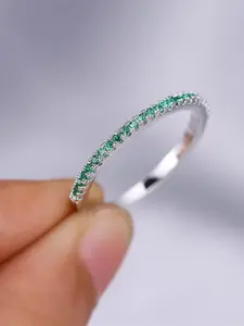 Green Zirconia Small Round Stone Wedding Ring, Stackable Cubic Zirconia Rings For Women, Vintage Silver Color, Engagement Promise, Minimalist Jewelry