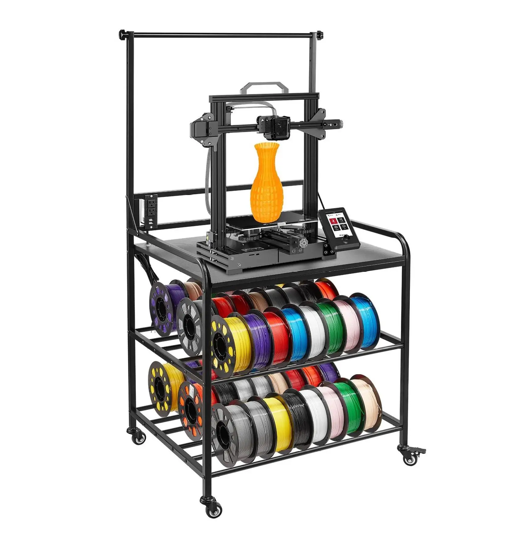3D Printer Filament Storage Rack, 3-Tier Spool Holder Cart with Wheels, 60 Spool Capacity, Organizer for 3D Printing Supplies, Workshop, Home Office Default