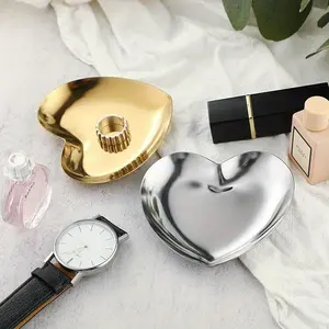 2pcs Chic Heart-Shaped Metal Tray for Jewelry, Perfume & Lipstick - Versatile Desktop Organizer for Bedroom, Bathroom, Living Room - Black or Golden, Jewelry Trays, Jewelry Holder Organizer