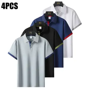 Pack of 4 Men's Business Casual Polo Shirts, Formal & Everyday Dress Shirts, Machine Washable for Office & Party Attire, Summer Season Fashion, Trendy Menswear