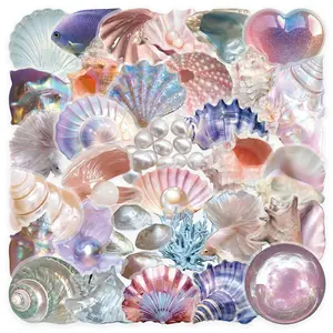 50 Ocean Shell Creative Aesthetic Stickers Notebook Storage Box Cartoon Pattern Waterproof Pet Stickers, Paper Materials Plastic