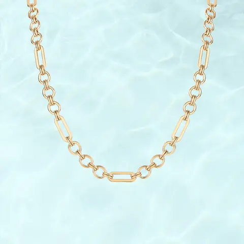 PAVOI Waterproof Round & Paper Clip Chain Necklace - 14K Gold Plated Statement Mixed Link Chain - Stainless Steel Gold Paperclip Necklace for Women