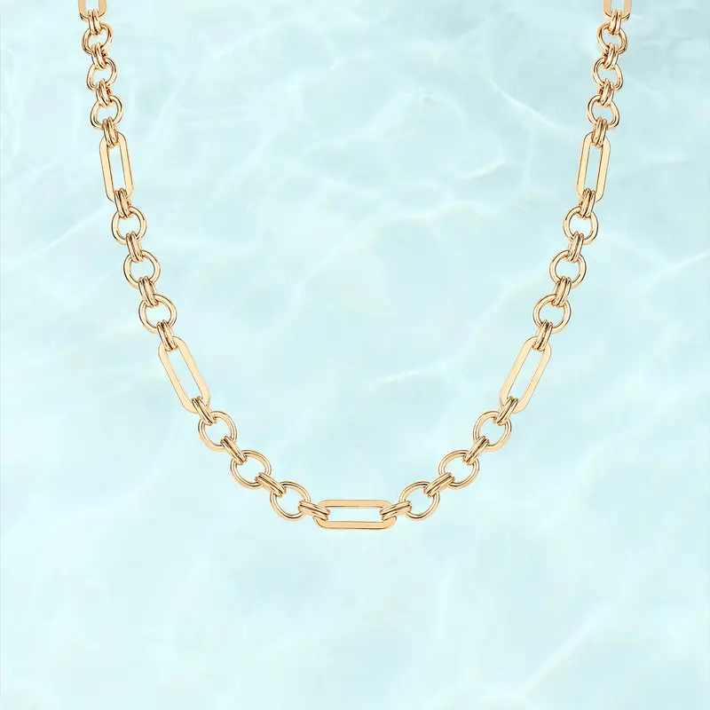 PAVOI Waterproof Round & Paper Clip Chain Necklace - 14K Gold Plated Statement Mixed Link Chain - Stainless Steel Gold Paperclip Necklace for Women