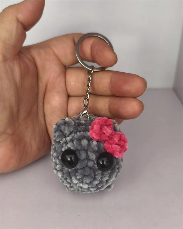 Sad Hamster Meme Keychain , Handmade Crochet Sad Hamster Keychain Knitting Doll With Big Eyes Pink Bow,Unique Gift forKids Adults