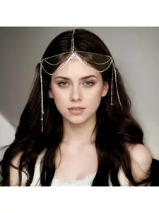 exotic style Pure Desire Crystal Brow Center Pendant Tassel Ancient Style Hair Accessory Super Fairy Bride Veil Wedding Dress Forehead Decor Head Chain