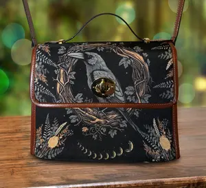 Goth Raven Witchy Satchel Bag - Vegan Leather Organized Witchcraft Bag - Goblincore Purse