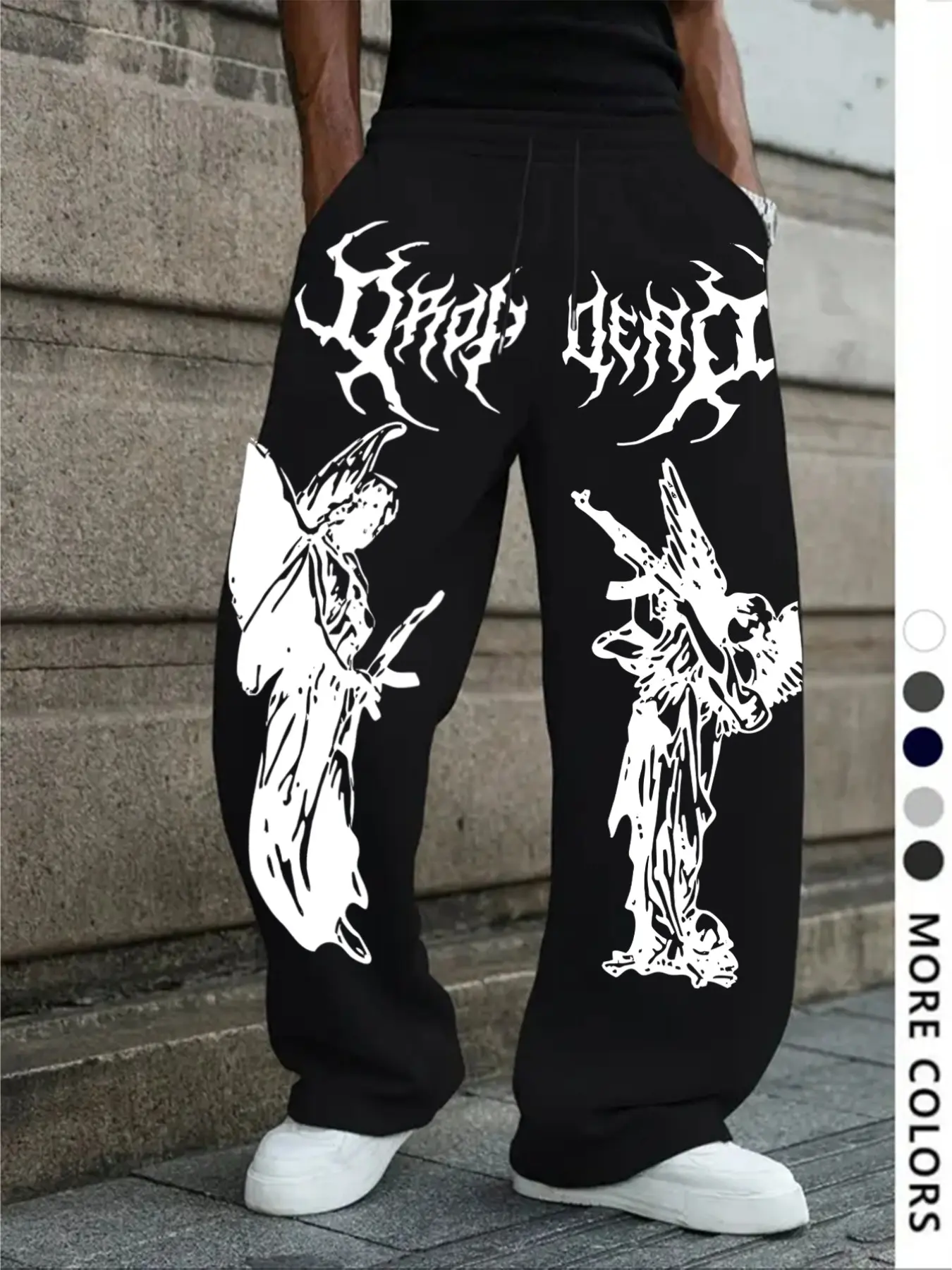 Men's Cyber Y2K Drop Dead Angel with Gun Graphic Joggers