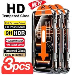 3pcs Full Coverage Tempered Glass Screen Protector with Auto-Alignment Kit, for iPhone 17 Pro Max/17 Pro/17 Series, Ultra HD Tempered Glass Film, 9H+ Hardness, Anti-Scratch, Anti-Fingerprint, Case Friendly