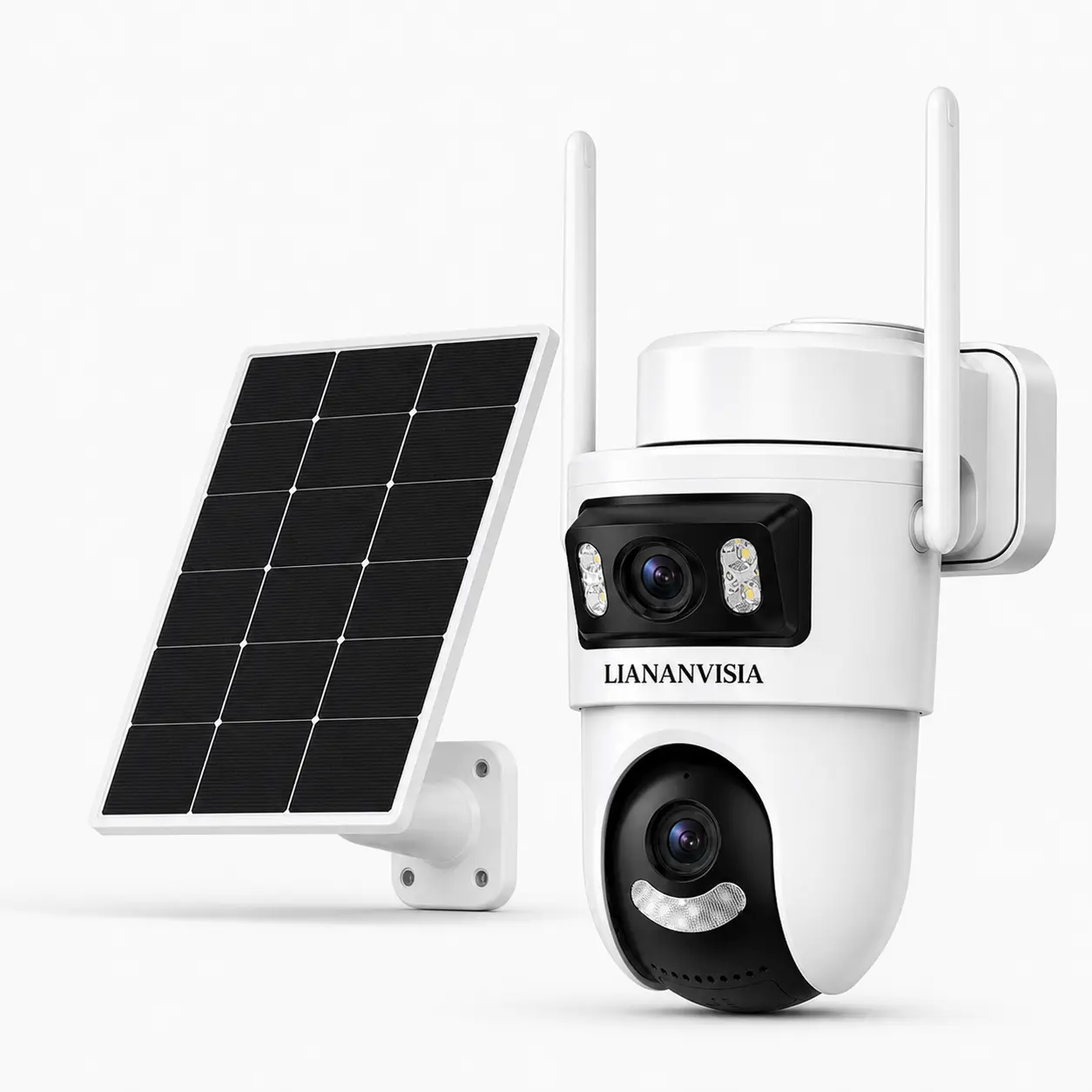 LIANANVISIA 4G LTE Solar Security Camera Outdoor, Built-in SIM Card, No WiFi Needed, Dual Lens Dual View, 2K PTZ Camera, 355° Pan 90° Tilt, AI Human Detection, Auto Tracking, Color Night Vision, Two-Way Audio, Light & Siren Alarm, IP66 Waterproof