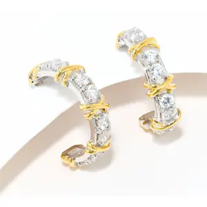 Diamonique Two Tone XO Hoop Earrings, Sterling Silver
