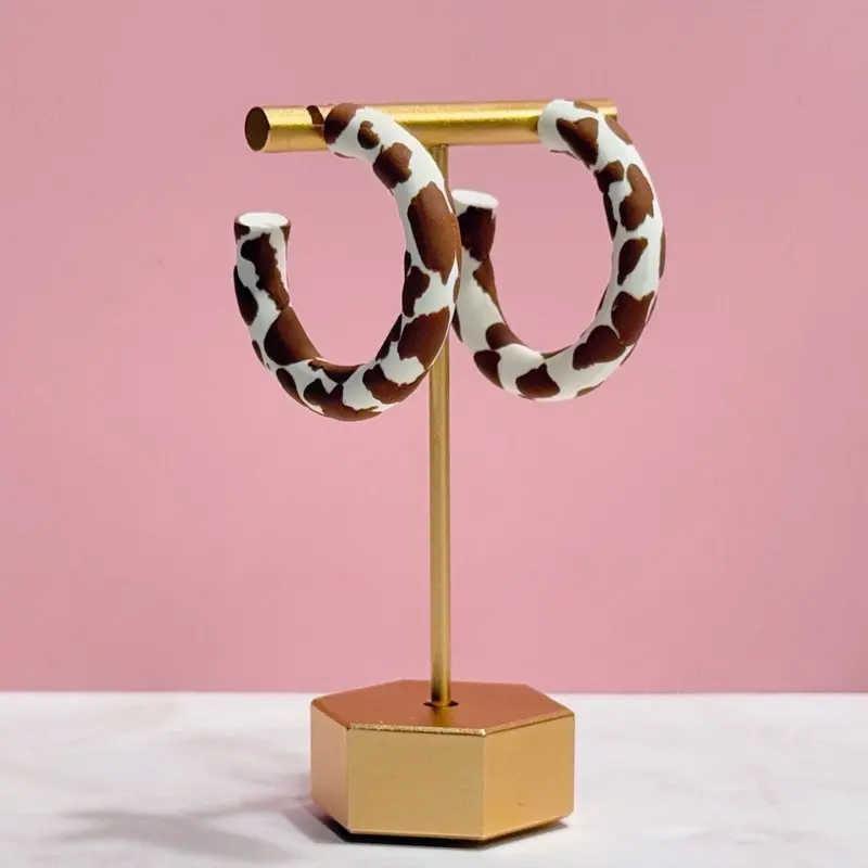 Mini Brown Cow Print Hoop Earrings