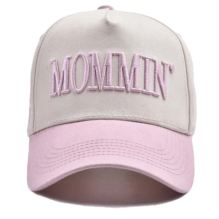 MOMMIN' Embroidered Two-Tone Baseball Cap  Trendy Pastel Pink Mom Life Hat | Cute Mother's Day Gift Summer Sun Protection Trucker Cap