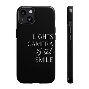 Lights Camera Bitch Smile Phone Case, Bold Quote Sassy Phone Case, Black Aesthetic Protective Cover, Funny Gift for Her , Gift For Friend, Magsafe Phone case, Tough Phone Case , IP 16 15, 14, 13 ,12 , 11,X, Pro , Pro max,Plus.