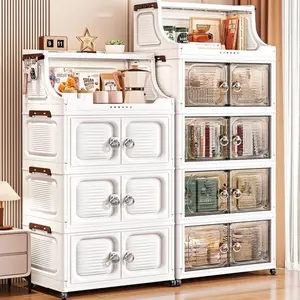 Home Storage Cabinet Plastic Organizer Box Multi-Layer Foldable Clothes Rack No Installation Toy Book Sorting Box Collapsible Storage Bin