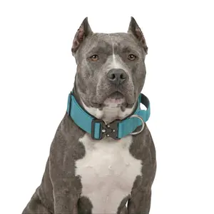 Heavy Duty Adjustable Dog Collar for Pitbull American Bully Strong Pullers - Black No Pull Training Collar with Reinforced Control Handle & Quick Release Buckle