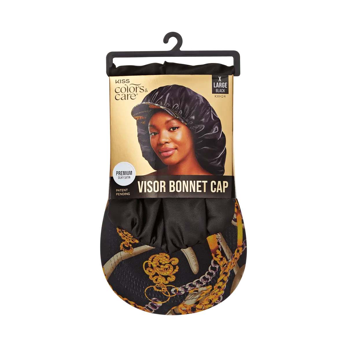 Kiss Colors & Care Silky Satin Visor Bonnet Cap - XL Black | Silk Bonnet, Day & Night, Hair Accessories