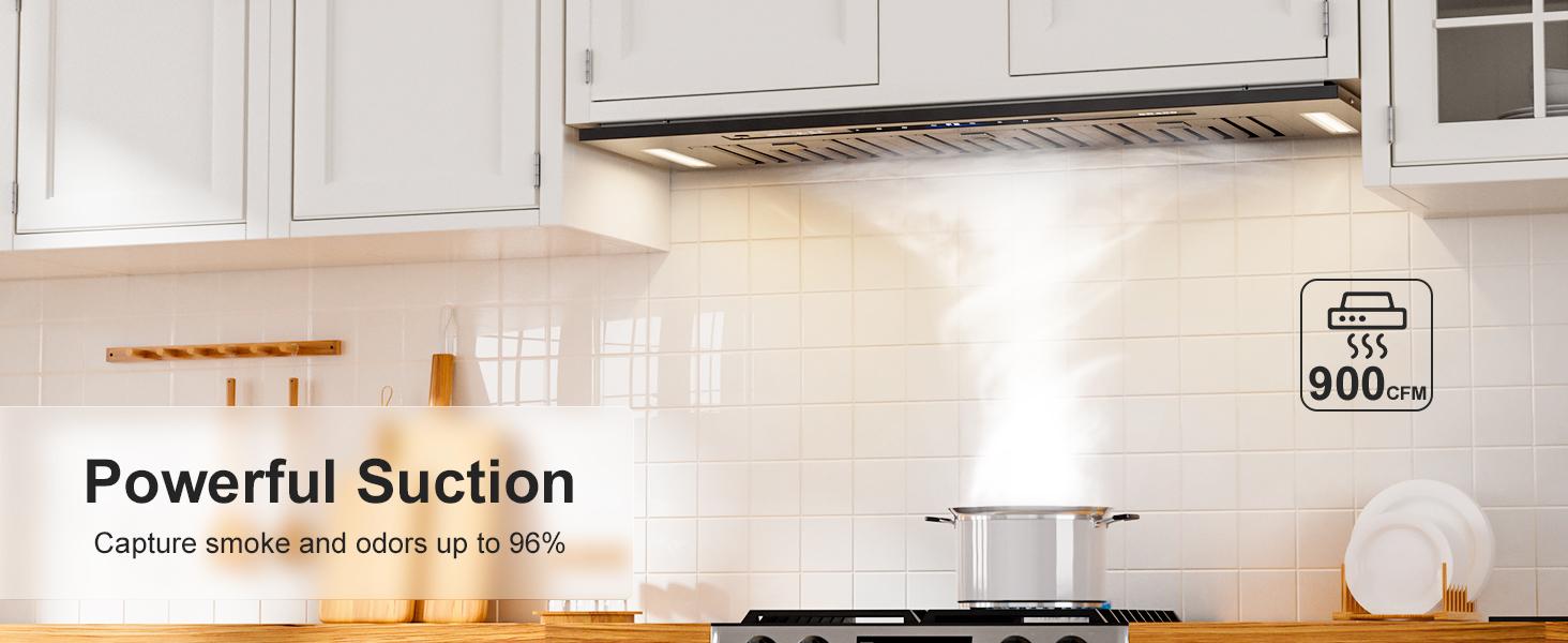 BRANO Range Hood Insert 36 Inch, 900 CFM Voice/Gesture/Touch Control Build-in Kitchen Hood Vent with 4 Speed Exhaust Fan, Memory Mode, Adjustable Lights, Ducted/Ductless Convertible